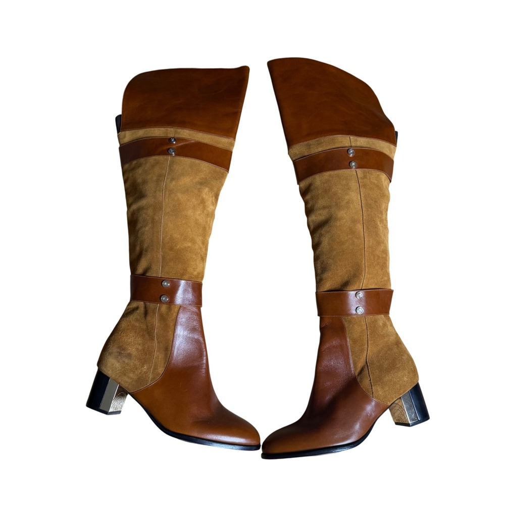 Jaclyn Jones Delphine Women's Over the Knee Boots Leather Suede Brown Tan Size 9